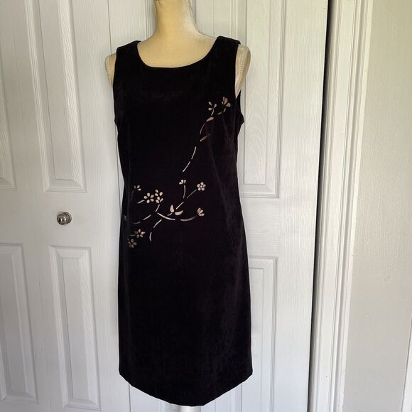 Vintage 90's Vision Apparel Black Dress Womens Size 8 Faux Suede Sleeveless - Picture 10 of 16